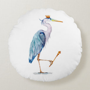 Royal Blue Heron Round Pillow