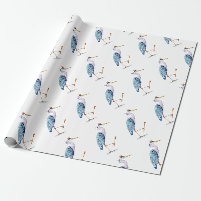 Royal Blue Heron Wrapping Paper (Unrolled)