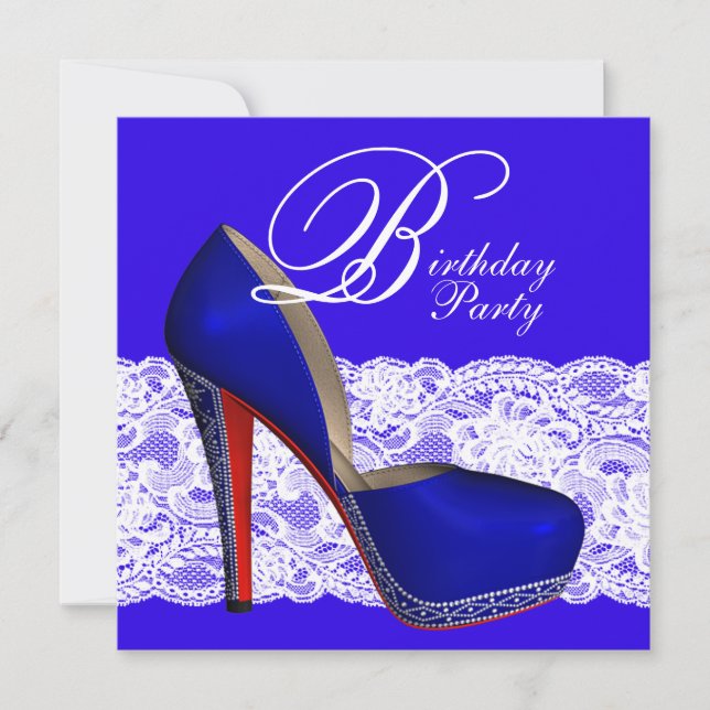 Royal Blue High Heel Shoe Birthday Party Invitation (Front)