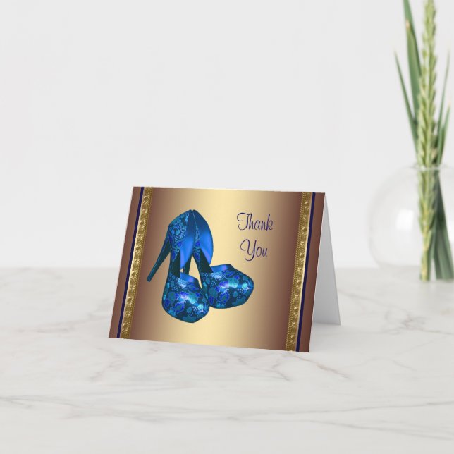 Royal Blue High Heel Shoes Blue Gold Thank You Car (Front)