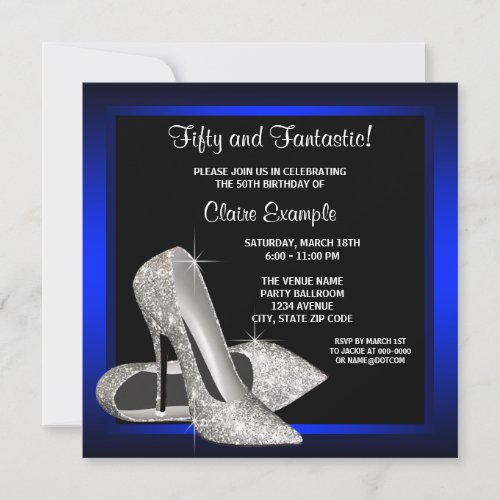 Royal Blue High Heels Womans Birthday Party Personalized Invites