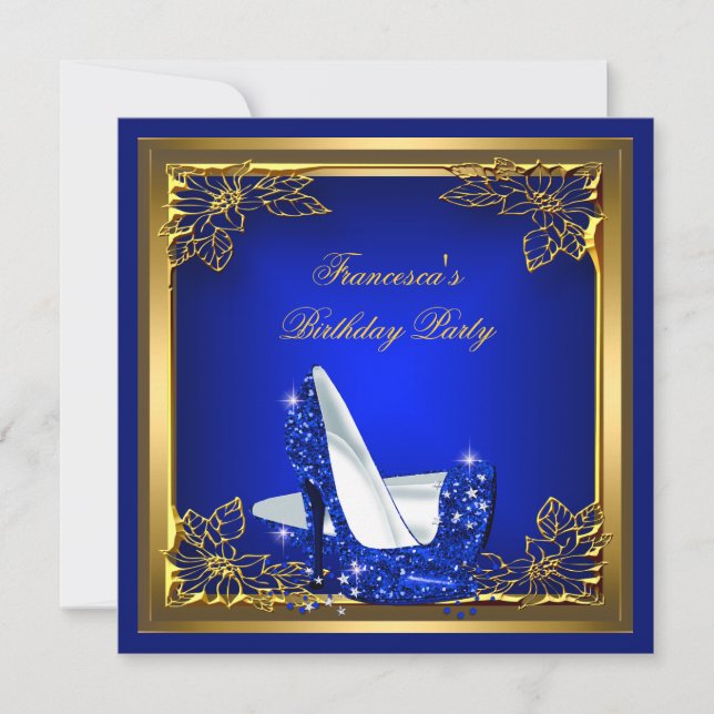 Royal Blue High Heels Elegant Birthday Party Invitation (Front)