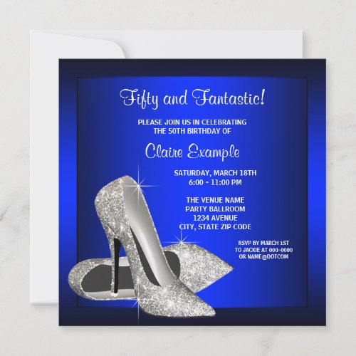 Royal Blue High Heels Womans Birthday Party Custom Announcements