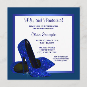 Royal Blue High Heels Womans Birthday Party Invitation