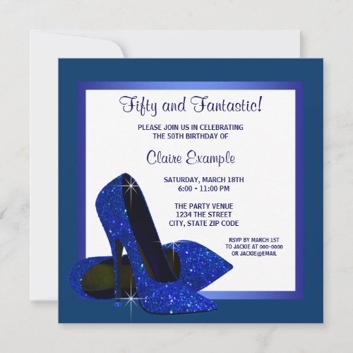 Royal Blue High Heels Womans Birthday Party Announcement