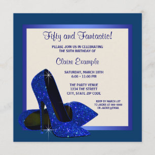 Royal Blue High Heels Womans Birthday Party Invitation