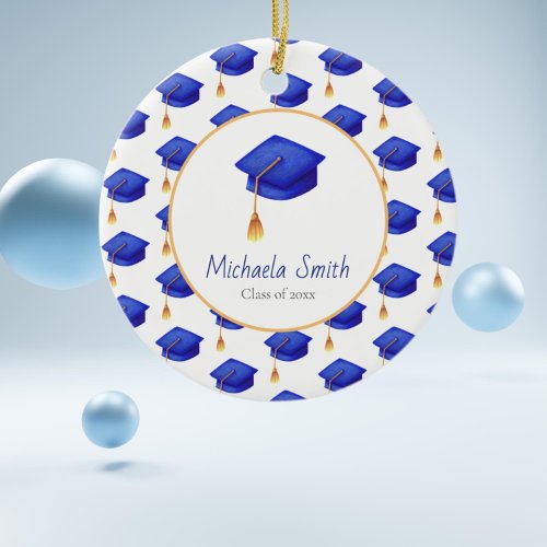 Royal Blue High School Graduation Christmas Ceramic Ornament