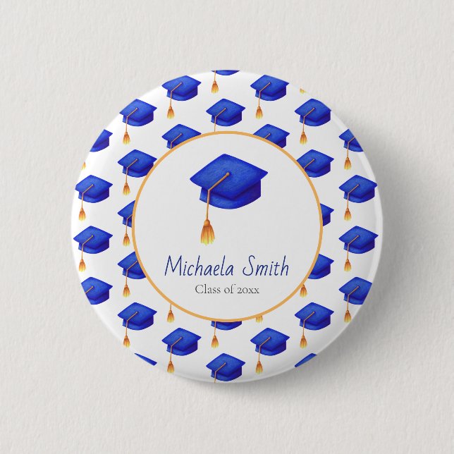 Royal Blue High School Graduation Personalized  Button (Front)