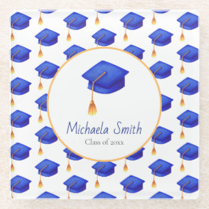 Royal Blue High School Graduation Personalized Glass Coaster