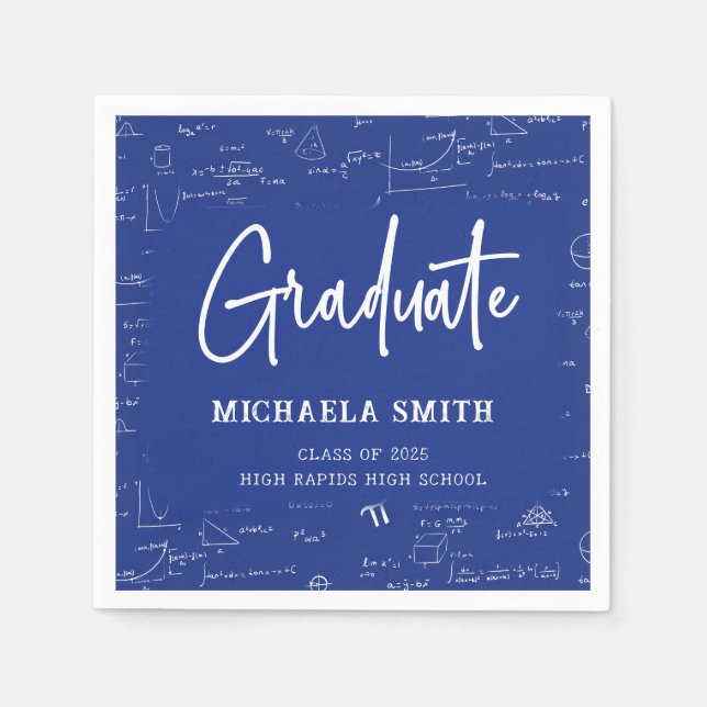 Royal Blue High School Math Graduate Party Napkins (Front)