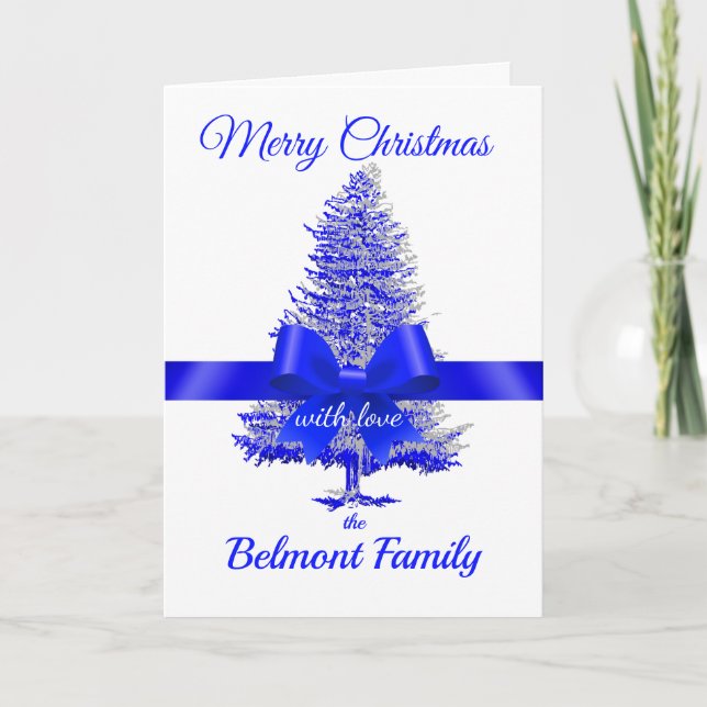Royal Blue Holiday Tree Ribbon Bow Custom Name (Front)