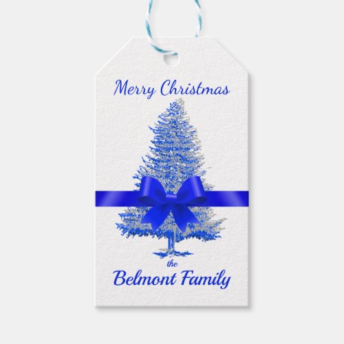 Royal Blue Holiday Tree Satin Ribbon Bow Elegant Gift Tags
