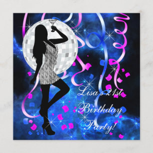 Royal Blue Hot Pink 21st Birthday Party Invitation