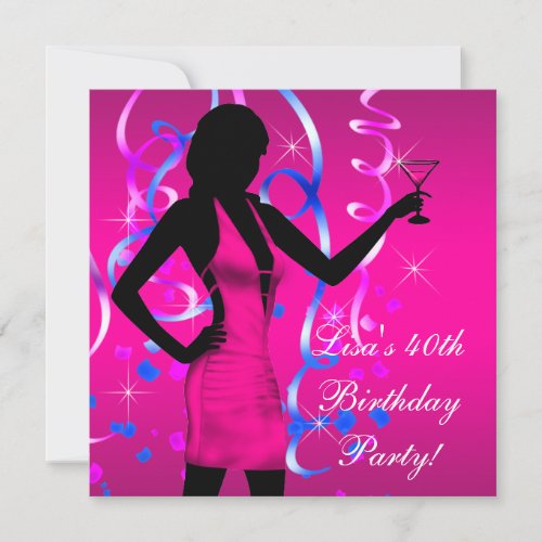 Royal Blue Hot Pink 40th Birthday Party Invitation