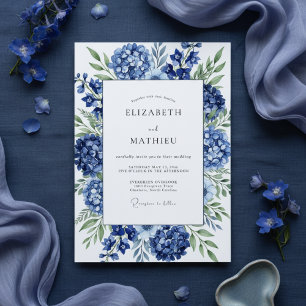 Royal Blue Hydrangea Bloom Wedding Invitation
