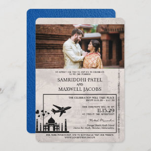 Royal Blue India Passport Wedding Invitation