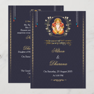 Royal blue indian wedding invitation