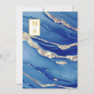 *~ Royal Blue Initials Agate AR66 RSVP QR Wedding Invitation