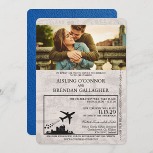 Royal Blue Ireland Passport Wedding Invitation