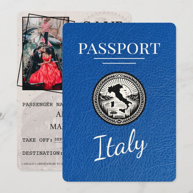 Royal Blue Italy Passport Save The Date (Front/Back)