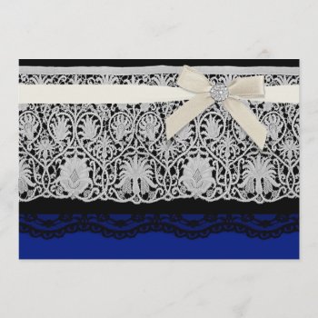Royal Blue Ivory Elegant Lace Wedding Invitation by CleanGreenDesigns at Zazzle