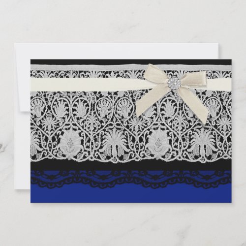 Royal Blue Ivory Elegant Lace Wedding Invitation