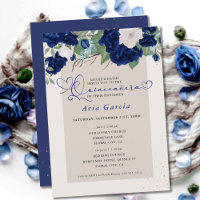 Royal Blue Ivory Floral Roses Quinceanera and Mass