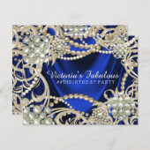 Royal Blue Ivory Pearl Birthday Party Invitation (Front/Back)