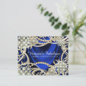 Royal Blue Ivory Pearl Birthday Party Invitation (Standing Front)
