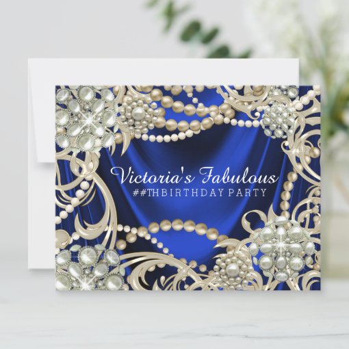 Royal Blue Ivory Pearl Birthday Party Invitation Zazzle