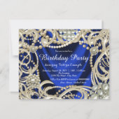 Royal Blue Ivory Pearl Birthday Party Invitation (Back)