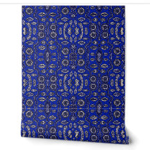 Royal Blue & Ivory Tribal Medallion Wallpaper