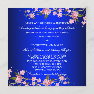 Royal Blue Japanese Cherry Blossoms Wedding Invitation
