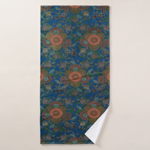 Royal Blue Japanese Floral Vintage Pattern Bath Towel Set
