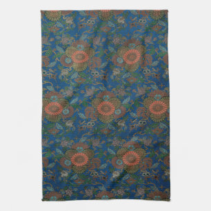 Royal Blue Japanese Floral Vintage Pattern Kitchen Towel