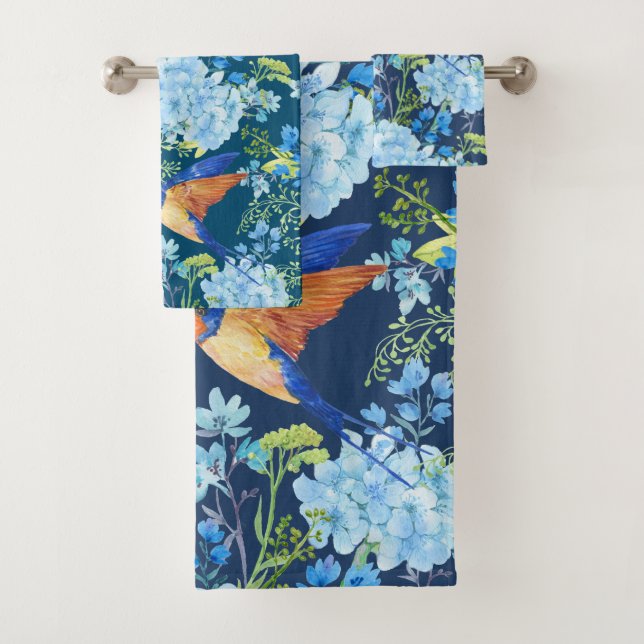 Royal Blue Jay Bath Towel Set (Insitu)