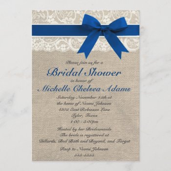 Royal Blue Lace Burlap Bridal Shower Invitation by ModernMatrimony at Zazzle