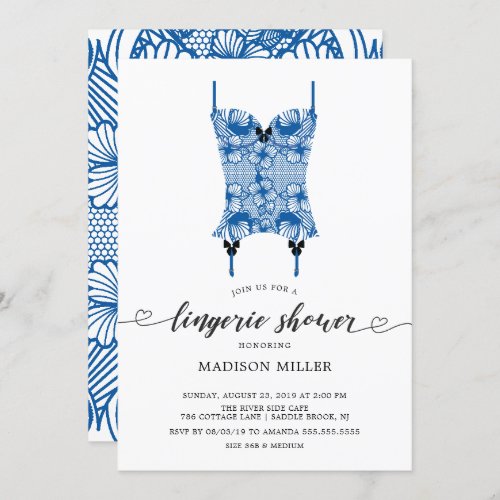 Royal Blue Lace Corset Bridal Lingerie Shower Invitation