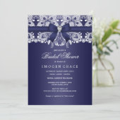 Royal Blue Lace & Diamond Bow Bridal Shower Invitation (Standing Front)