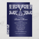 Royal Blue Lace & Diamond Bow Bridal Shower Invitation (Front/Back)