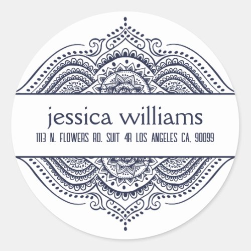 Royal Blue Lace Floral Paisley Mandala Design Classic Round Sticker