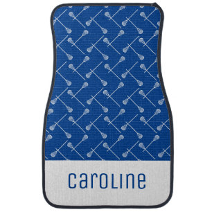 Royal Blue Lacrosse White Sticks Patterned Car Floor Mat