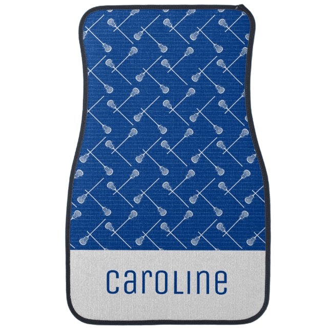 Royal Blue Lacrosse White Sticks Patterned Car Floor Mat (Front)