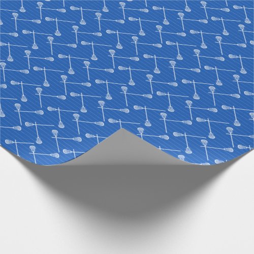 Royal Blue Lacrosse White Sticks Patterned Wrapping Paper