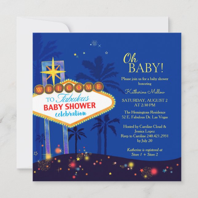 Royal Blue Las Vegas Baby Shower Invitation (Front)
