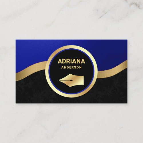 Royal Blue Lawyer Attorney Gold Pen Nib Notary Business Card