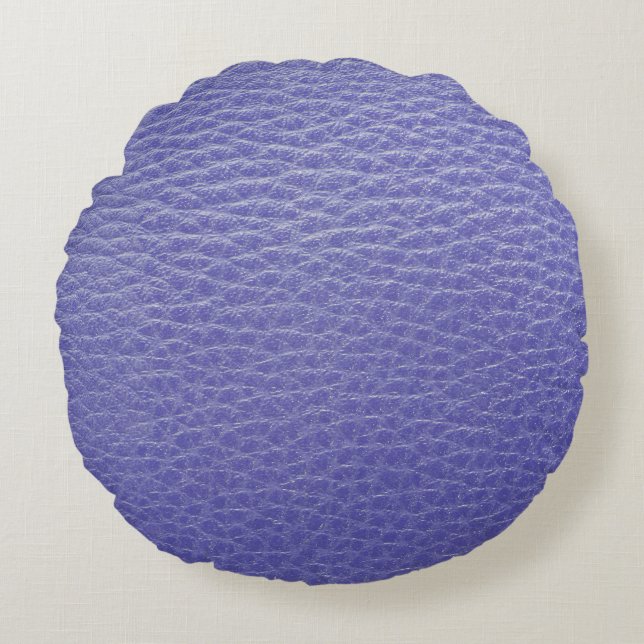 Royal Blue Leather Look Print Round Pillow (Front)