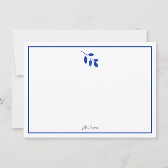 Royal Blue Leaves Note Card (Front)