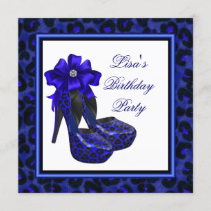 Royal Blue Leopard Birthday Party Invitation
