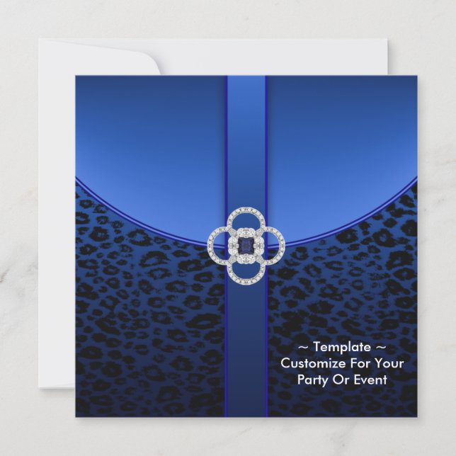 Royal Blue Leopard Party Invitation (Front)